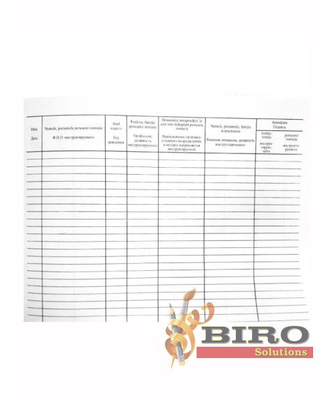 Registru de înregistare a instructajului de securitate antiincendiară